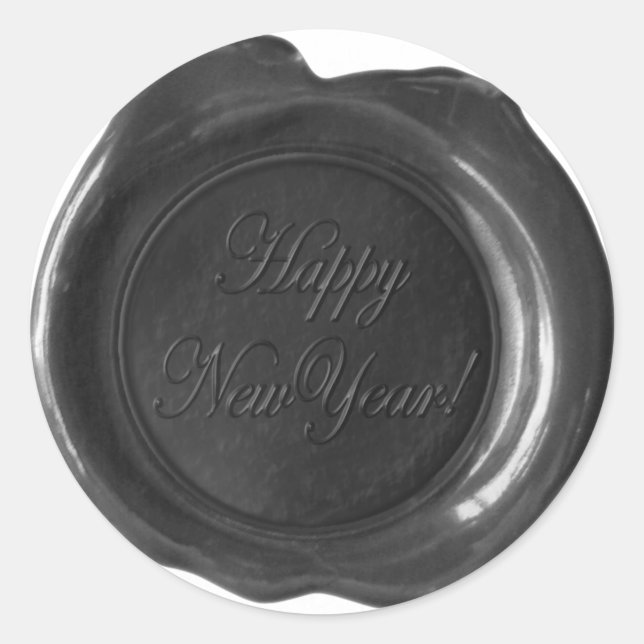 Faux Wax Seals - Black Script - Happy New Year (Front)