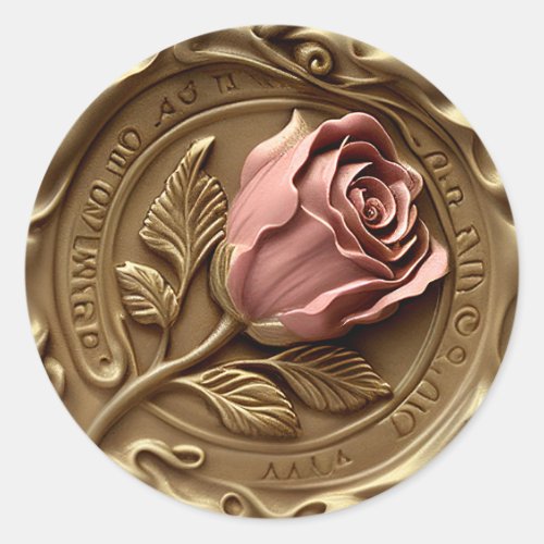 Faux Wax Stamp Envelope Seal Gold Pink Rose Flower