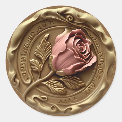 Faux Wax Stamp Envelope Seal Gold Pink Rose Flower