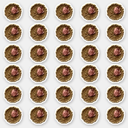 Faux Wax Stamp Envelope Seal Gold Pink Rose Flower Sticker