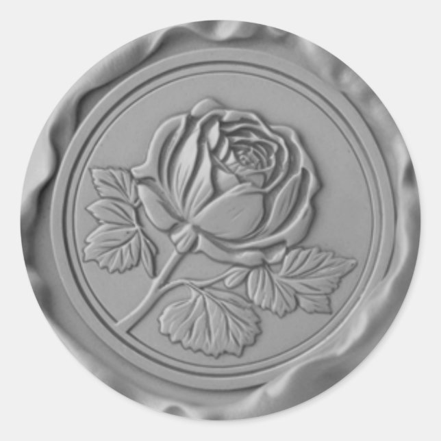 Faux Wax Stamp Envelope Seal Silver Rose Flower (Front)