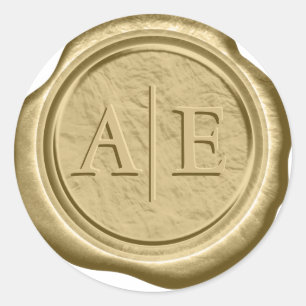 Faux Wax Wedding Initials Gold Flax ID871 Classic Round Sticker