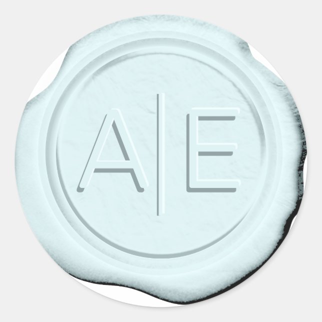 Faux Wax Wedding Initials Lt Blue ID968 Classic Round Sticker (Front)