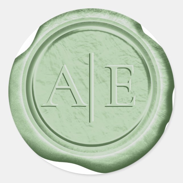 Faux Wax Wedding Initials Moss Green ID956 Classic Round Sticker (Front)