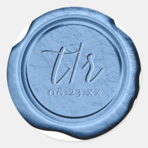 Faux Wax Wedding Initials Porcelain Blue ID1094 Classic Round Sticker