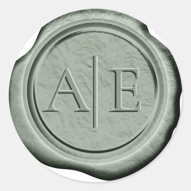 Faux Wax Wedding Initials Sage ID967 Classic Round Sticker (Front)