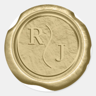 Faux Wax Wedding Initials Straw Gold ID1312 Classic Round Sticker