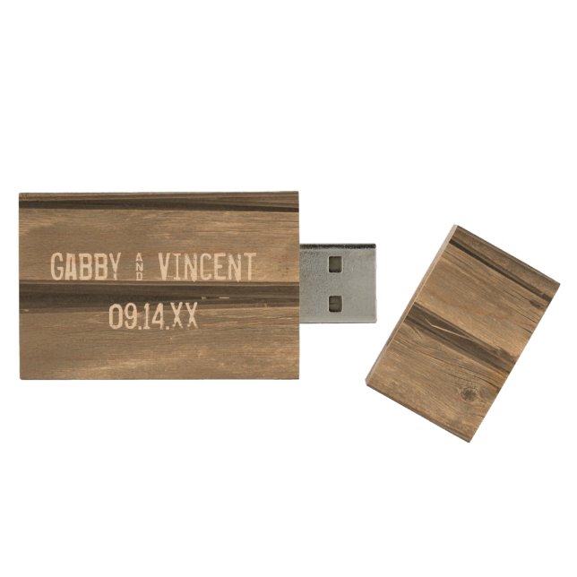 Faux Weathered Barn Wood Country Wedding Favor Flash Drive (Opened)