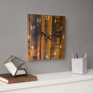 Faux Weathered Barn Wood Square Wall Clock