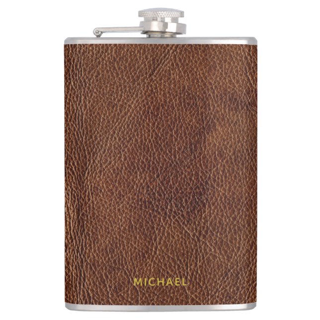 Faux Weathered Leather Look Flask (Front)