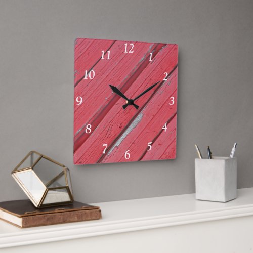 Faux Weathered Red Barn Wood Square Wall Clock