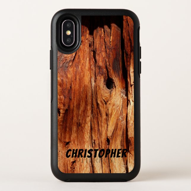 Faux Weathered Wood, Name, Otterbox iPhone Case (Back)
