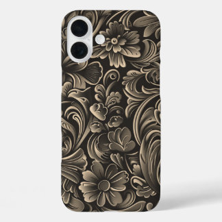 Faux Western wood carving pattern tiled iPhone 16 Plus Case