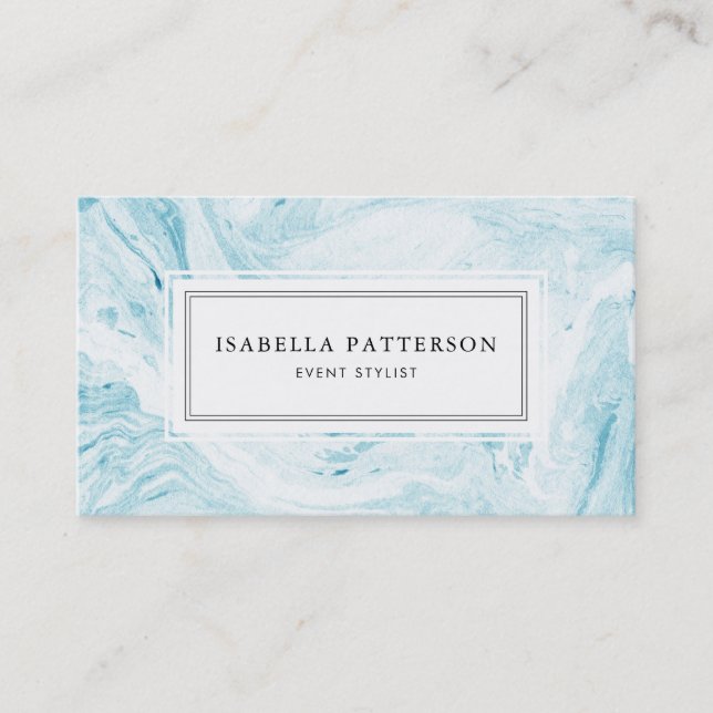 Faux White and Blue Marble Modern Business Card (Front)
