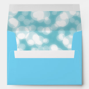 Faux White Blue Bokeh Confetti Foil Envelope