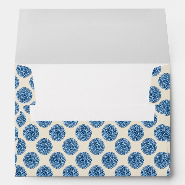 Faux White Blue Glitter Confetti Foil Polka dots Envelope (Back (Bottom))