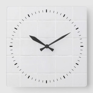 Faux white ceramic tiles square wall clock