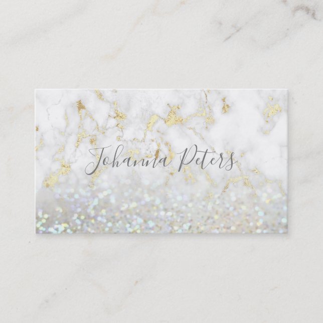 faux white glitter gold marble business card (Front)