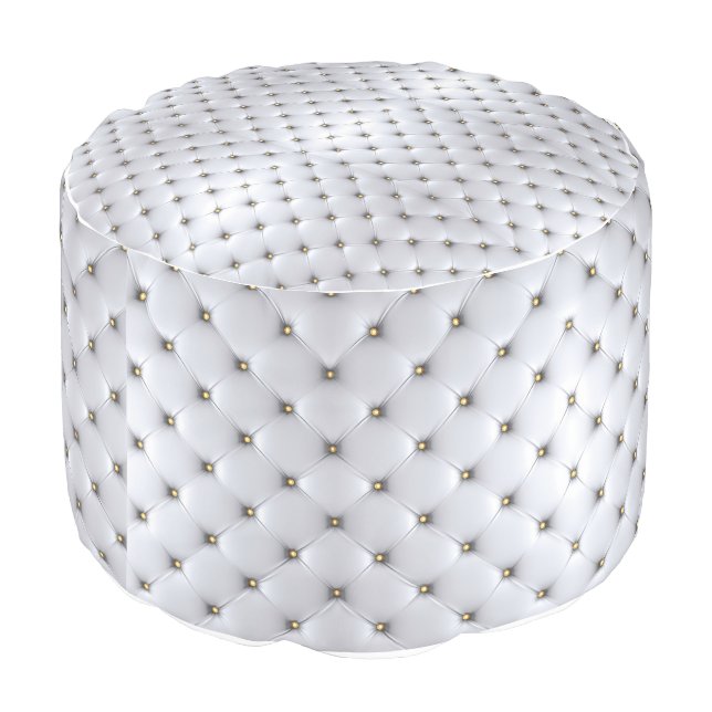 Faux White Gold Tufted Round Pouf Footstool (Angled Back)