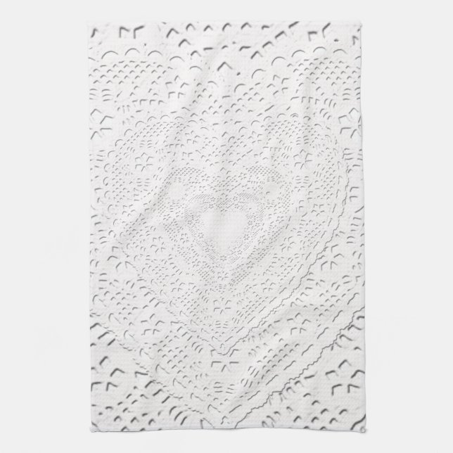 Faux White Lace Fabric Background Kitchen Towel (Vertical)