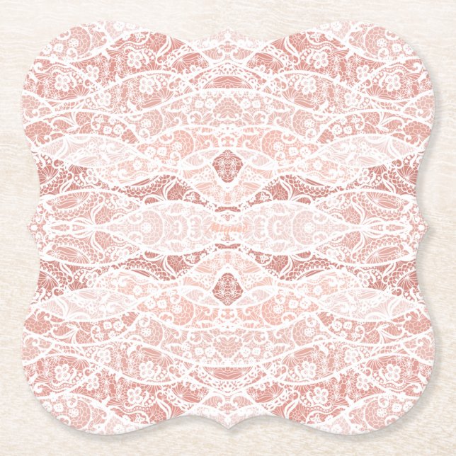 Faux White Lace Fishnet Paper Coaster (Front)