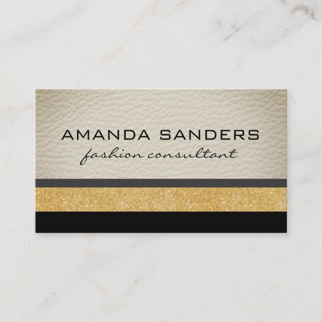 Faux White Leather Glitter and patterns Business Card (Front)