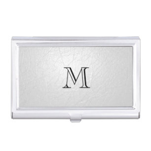 Faux White Leather Monogram Business Card Holder