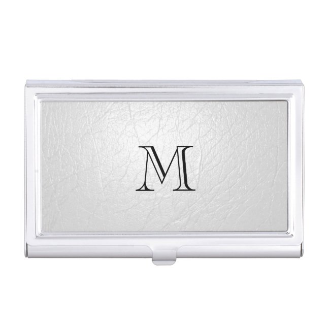 Faux White Leather Monogram Business Card Holder (Front)