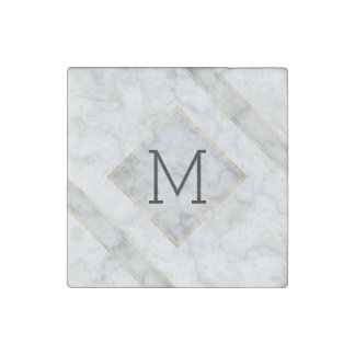 Faux White Marble & Beige Alabaster With Monogram Stone Magnet