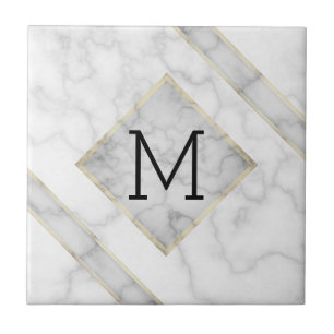 Faux White Marble & Beige Alabaster With Monogram Tile