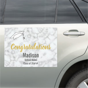 Faux White Marble Congratulations to the Graduate Car Magnet