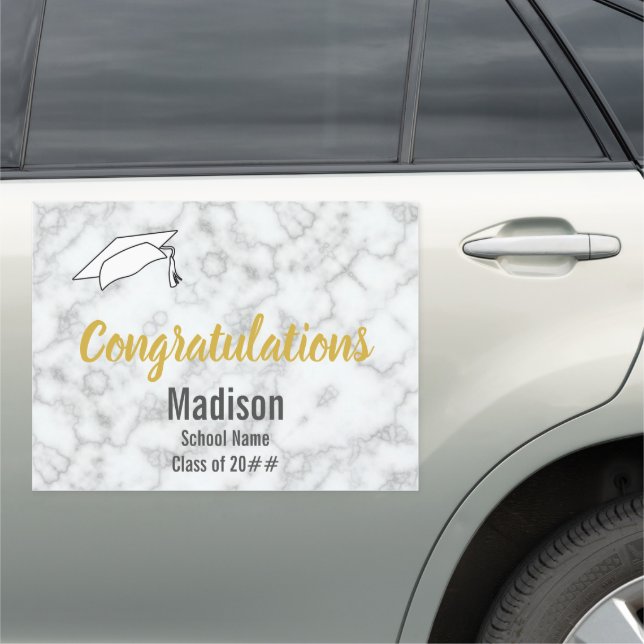 Faux White Marble Congratulations to the Graduate Car Magnet (In Situ)