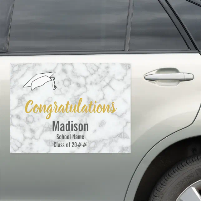Faux White Marble Congratulations to the Graduate Car Magnet | Zazzle