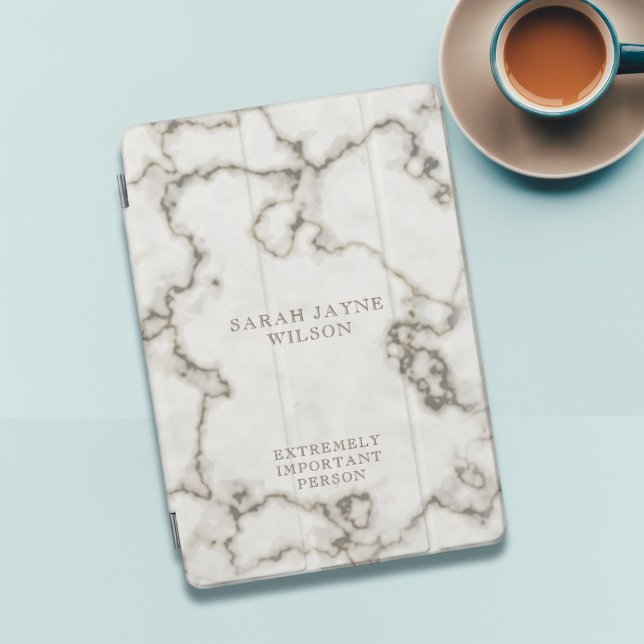 Faux White Marble Extremely Important iPad Cover (Perfect gift for the Extremely Important Person in your life)