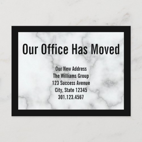 Faux White Marble Office Moving Announcement