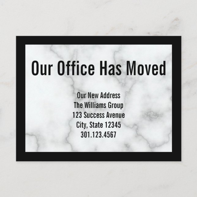 Faux White Marble Office Moving Announcement Postcard (Front)
