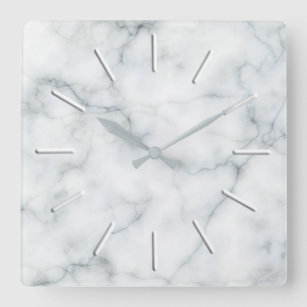 faux white marble stone square wall clock