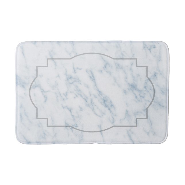 Faux white marble texture gray frame bath mat (Front)