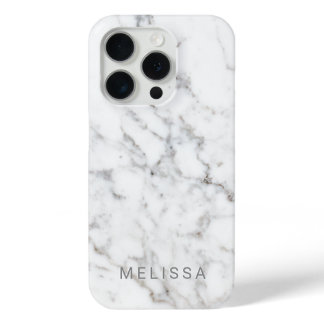 Faux White Marble Texture Look-like & Custom Name iPhone 15 Pro Case