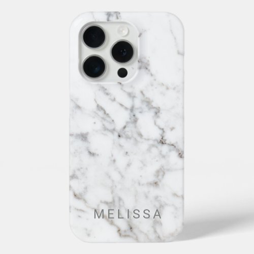 Faux White Marble Texture Look_like  Custom Name iPhone 15 Pro Case