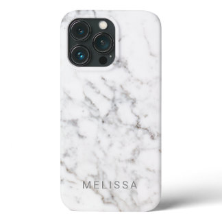 Faux White Marble Texture Look-like & Custom Name iPhone 13 Pro Case