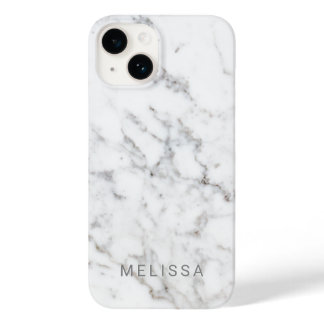 Faux White Marble Texture Look-like & Custom Name Case-Mate iPhone 14 Case