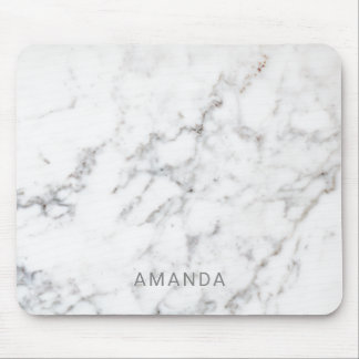 Faux White Marble Texture Look-like & Custom Name Mouse Pad