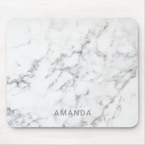 Faux White Marble Texture Look_like  Custom Name Mouse Pad