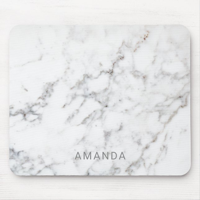 Faux White Marble Texture Look-like & Custom Name Mouse Pad (Front)
