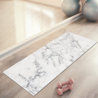 Faux White Marble Texture Look-like & Custom Name Yoga Mat
