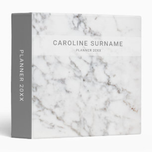 Faux White Marble Texture Look-like & Custom Text 3 Ring Binder