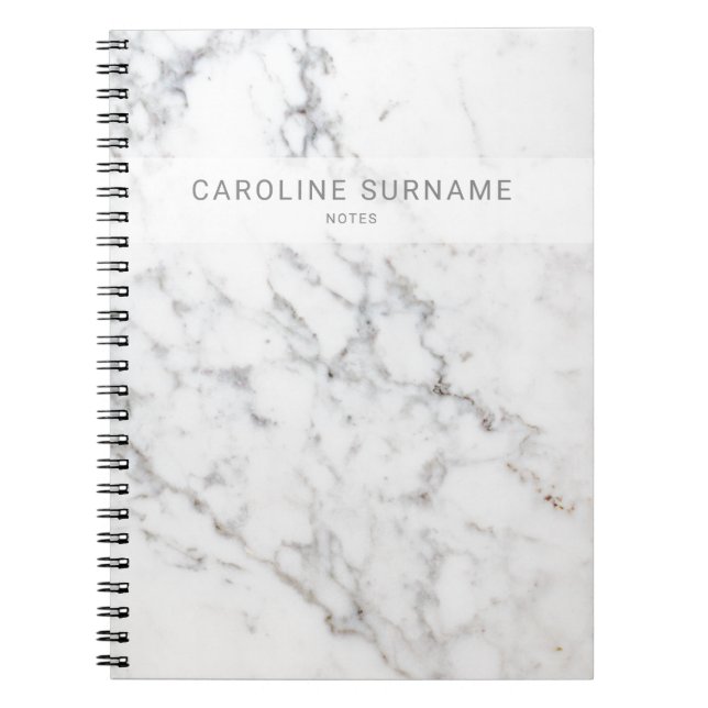 Faux White Marble Texture Look-like & Custom Text Notebook (Front)