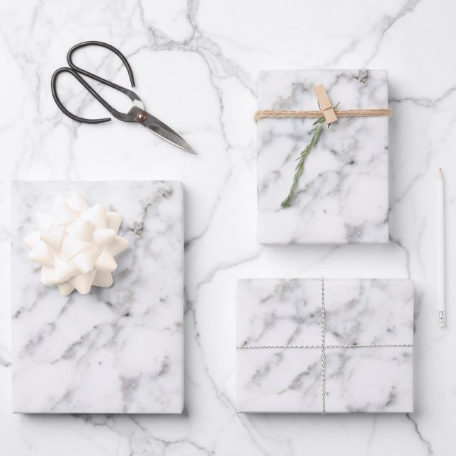 Faux White Marble Texture Look-like Wrapping Paper Sheets (Front)
