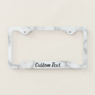 Faux White Marble with Gray Script License Plate Frame